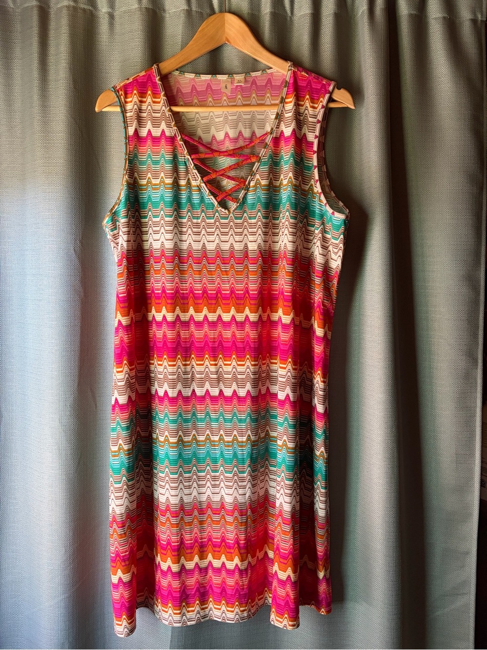 Tacera Multicolor Chevron Sleeveless Dress with Crisscross V‑Neck